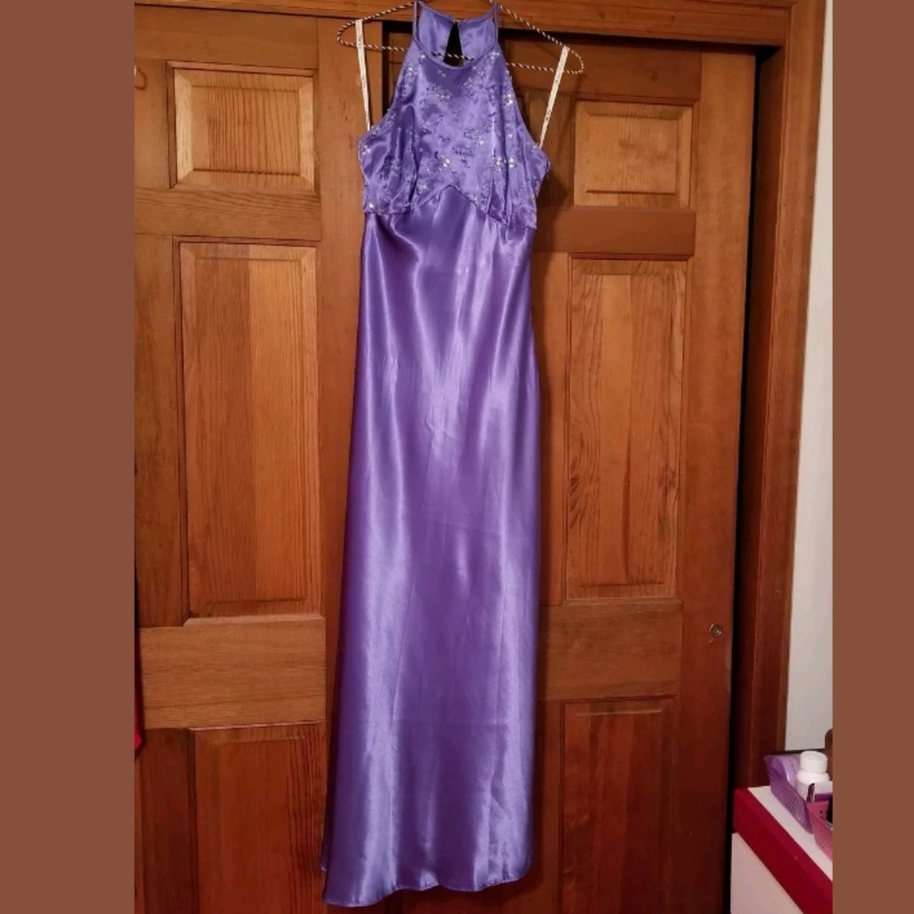 Sleek, empire sequin waisted, floor length dress